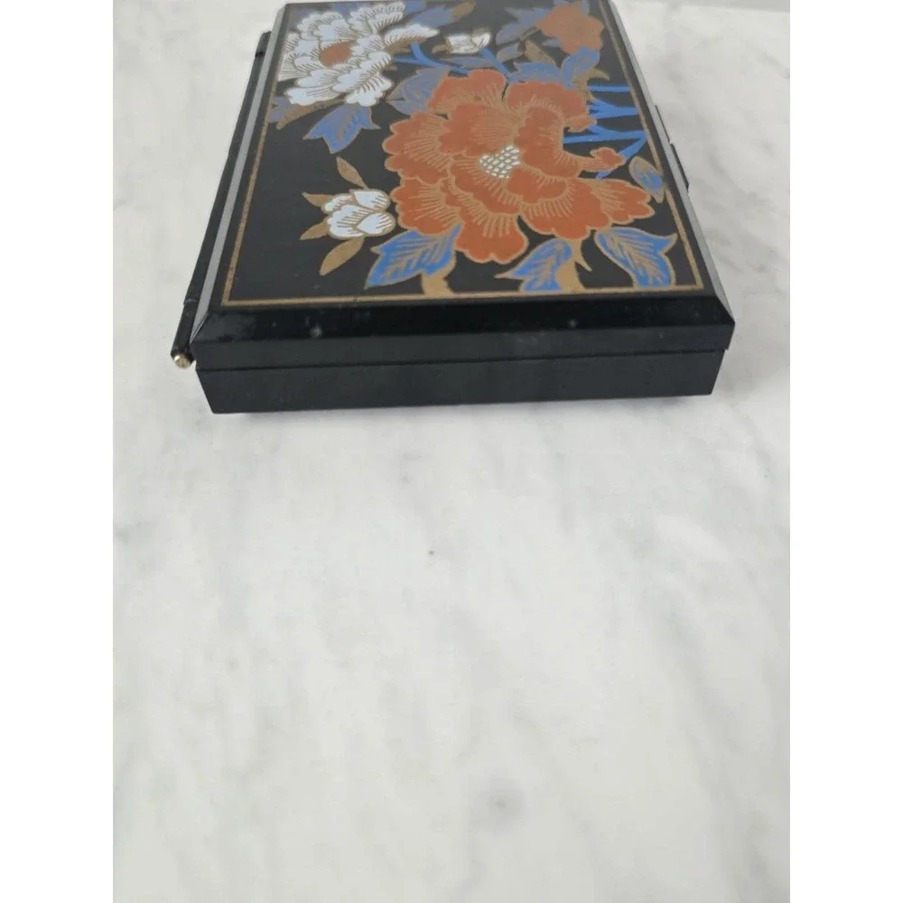 Vintage Asian Floral Travel Jewelry Box Compact with Mirror - 6 Compartment